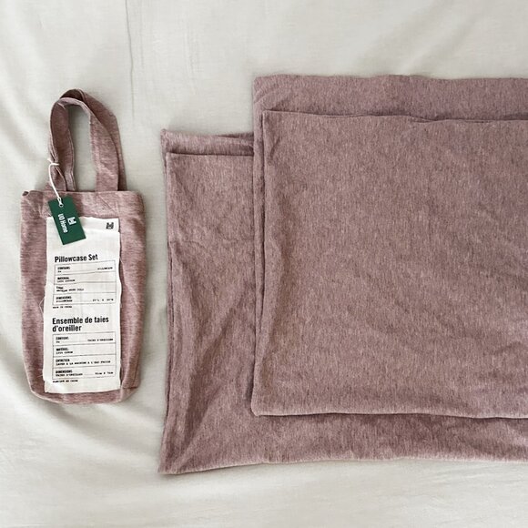 New UO T-Shirt Jersey Pillowcase Set of 2 in Dusty Rose/Lilac Heathered Knit - Picture 3 of 6